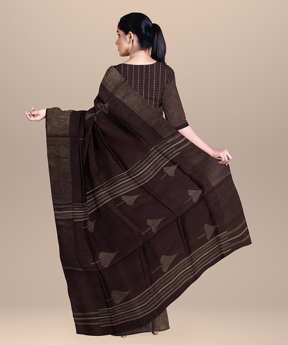 Deep brown raw silk bhagalpur handloom saree