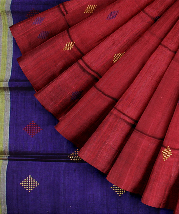 Maroon midnight blue raw silk handloom bhagalpur saree