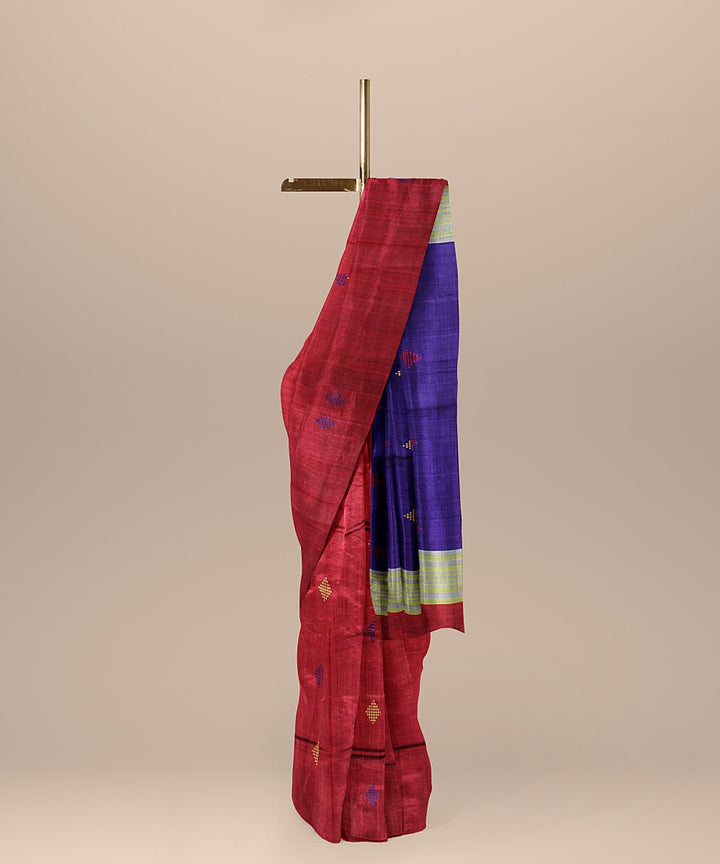 Maroon midnight blue raw silk handloom bhagalpur saree