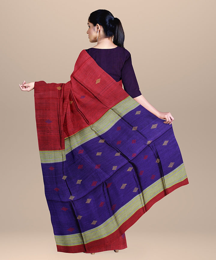 Maroon midnight blue raw silk handloom bhagalpur saree