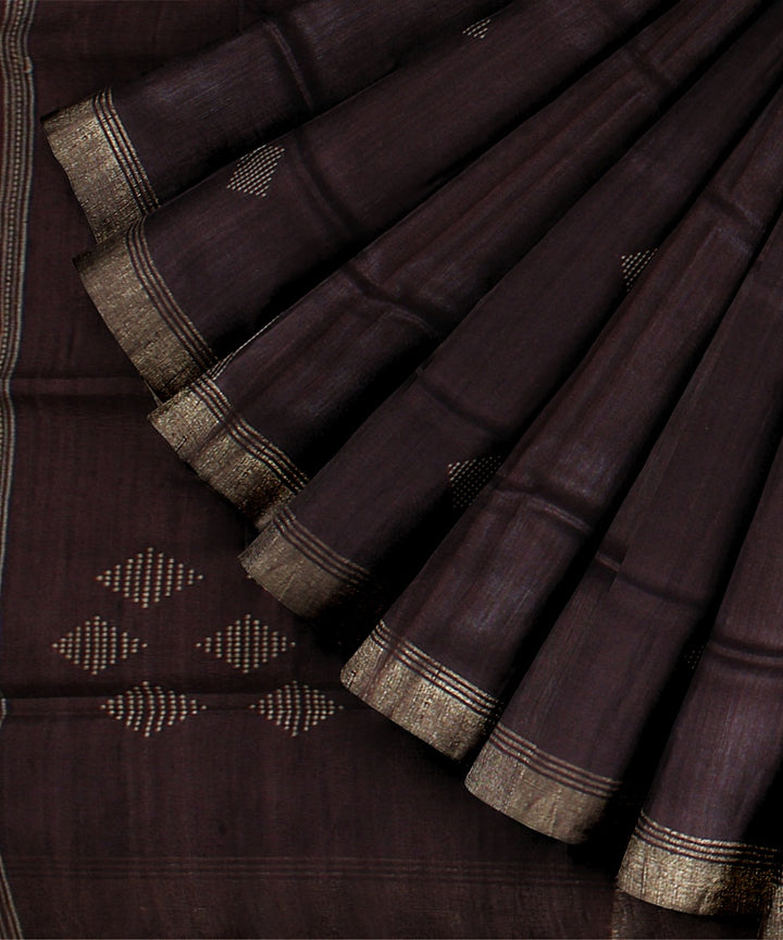 Deep brown raw silk handwoven bhagalpur saree