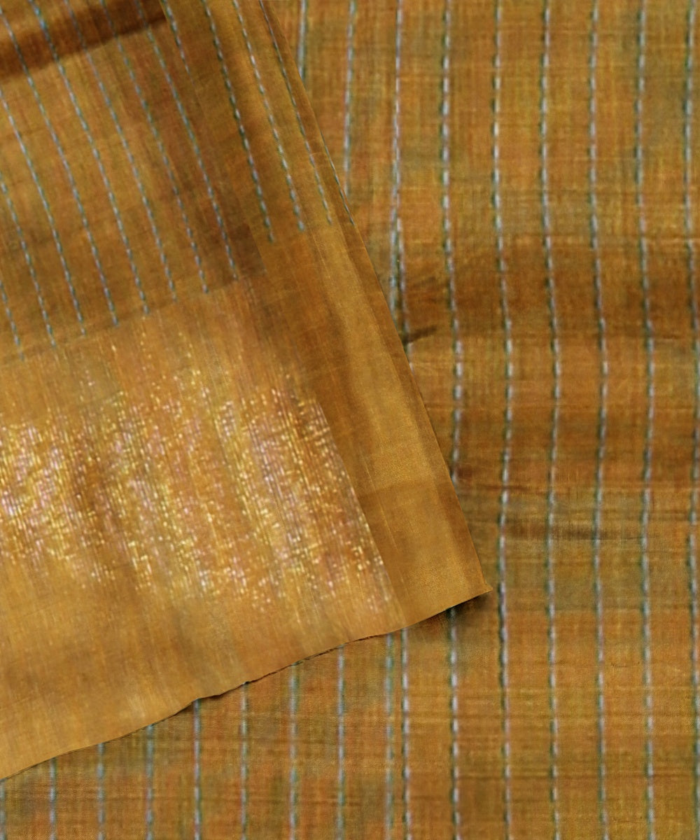 Brown multicolor raw silk handloom bhagalpur saree