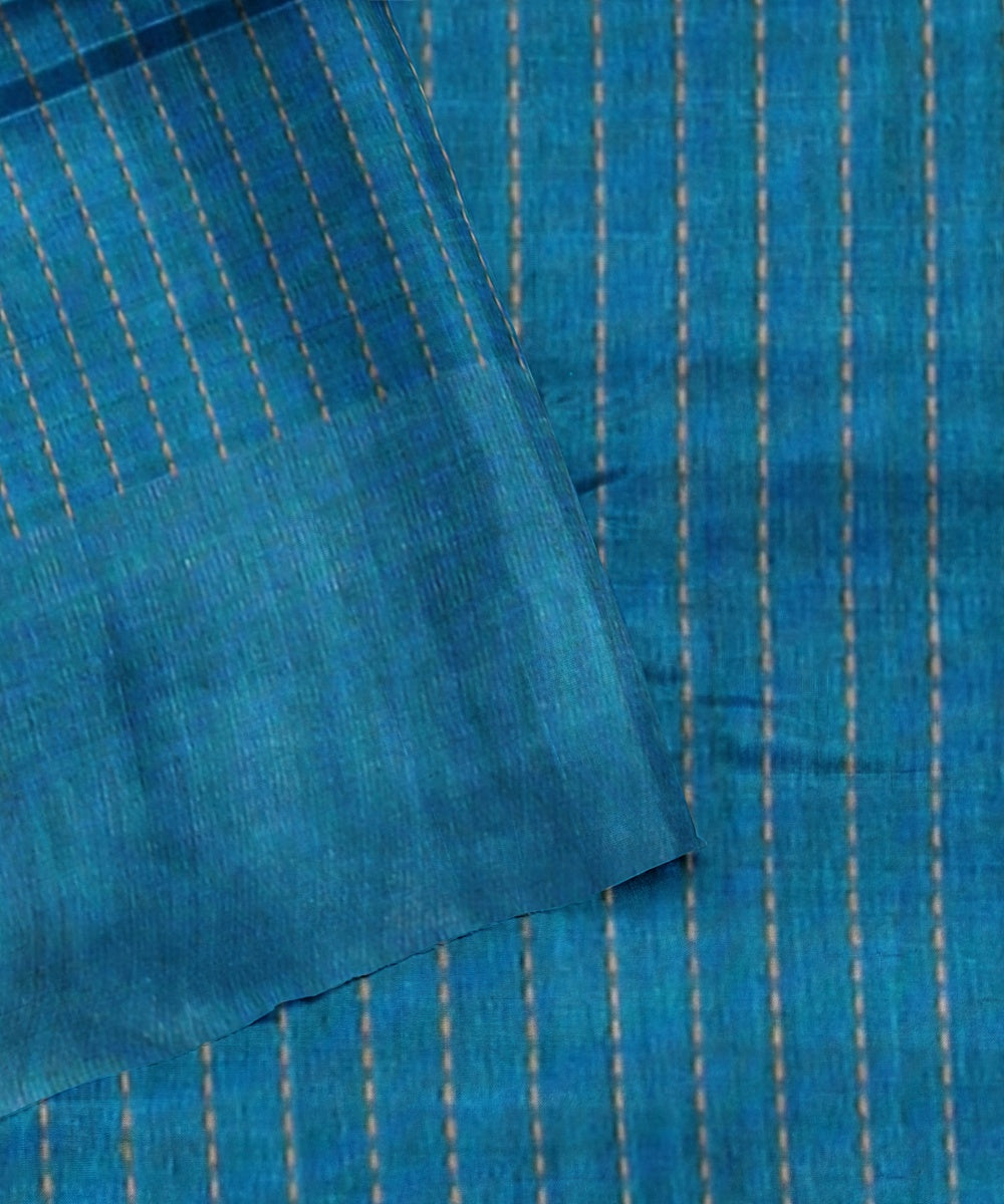 Brown cyan blue raw silk handloom bhagalpur saree