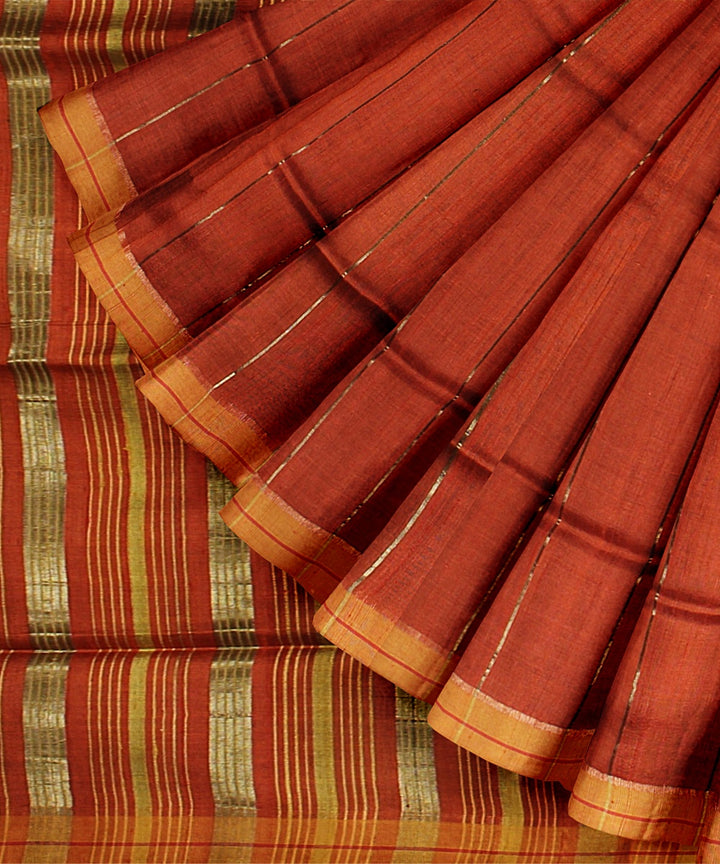 Garnet brown raw silk handloom bhagalpur saree