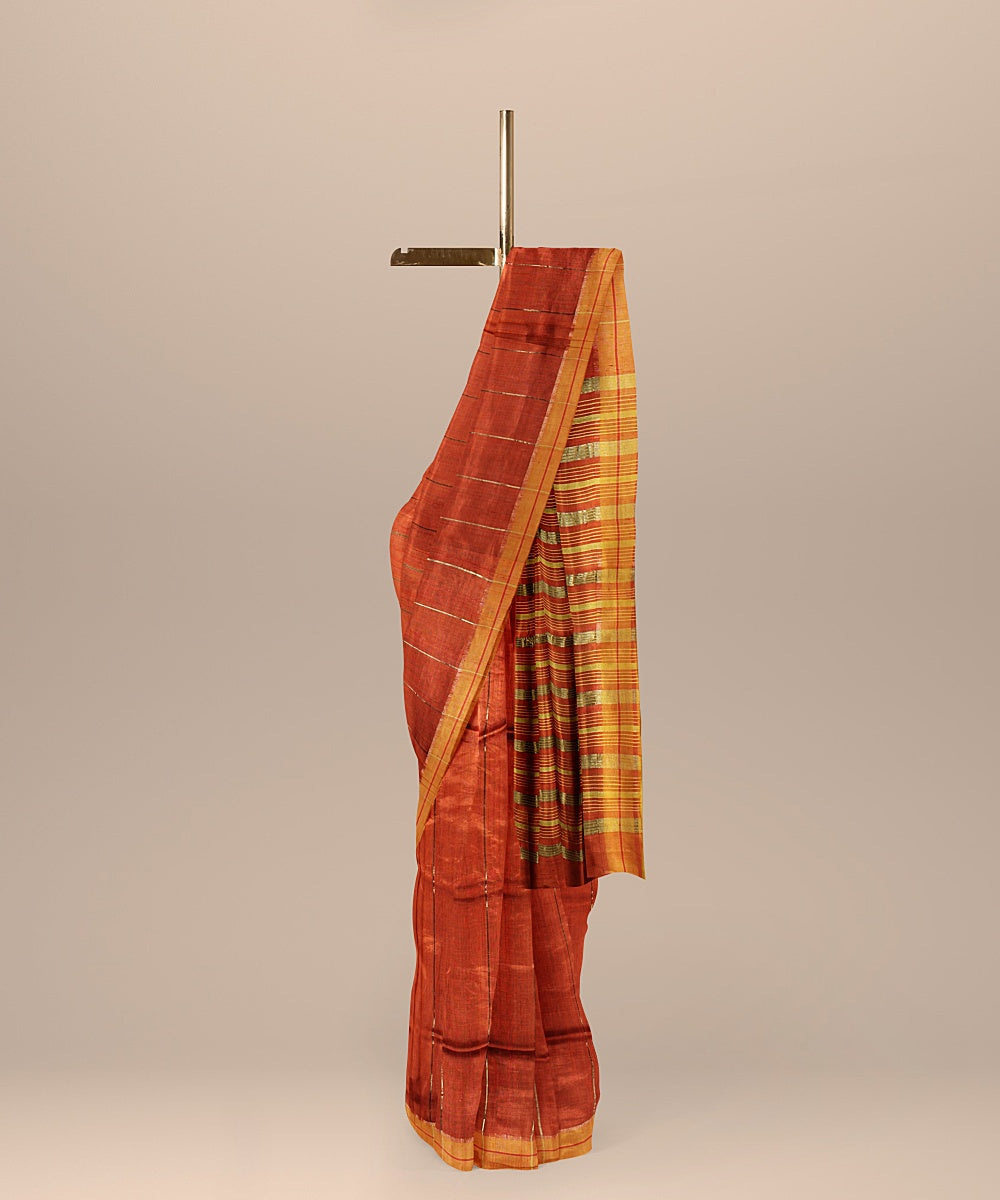 Garnet brown raw silk handloom bhagalpur saree