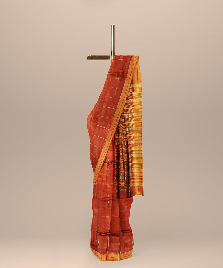 Garnet brown raw silk handloom bhagalpur saree