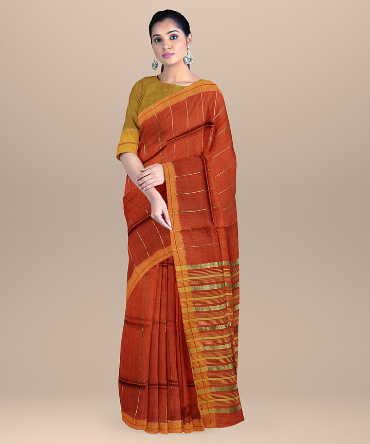 Garnet brown raw silk handloom bhagalpur saree