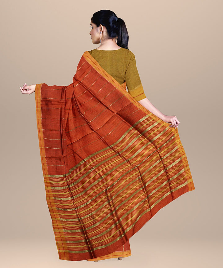 Garnet brown raw silk handloom bhagalpur saree