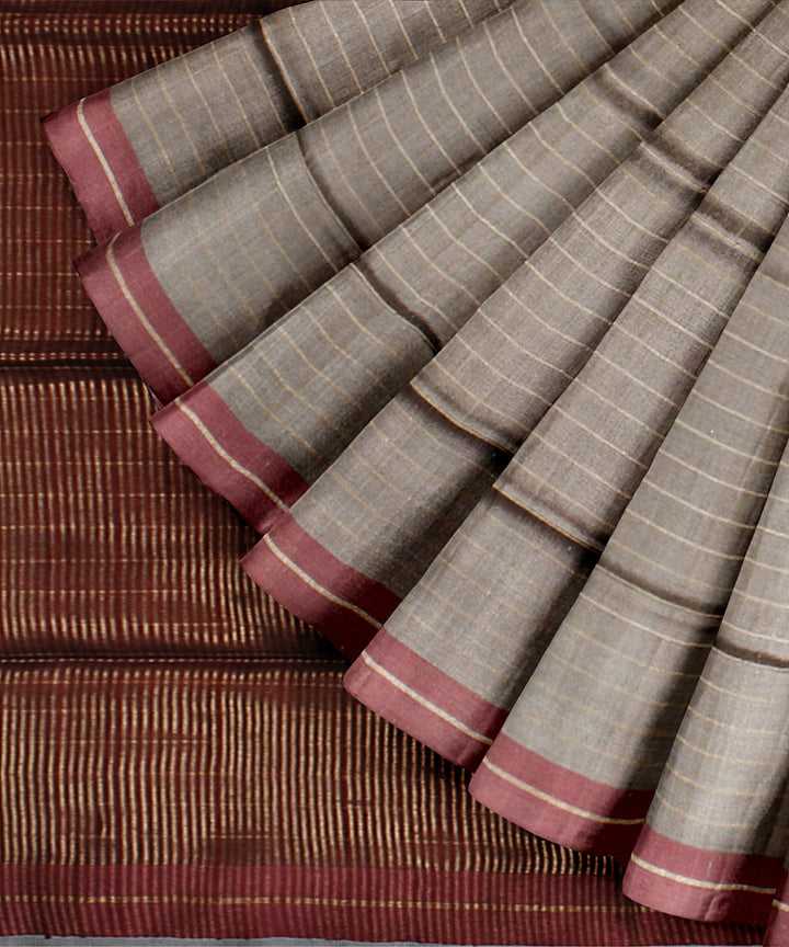 Grey maroon raw silk handloom bhagalpur saree