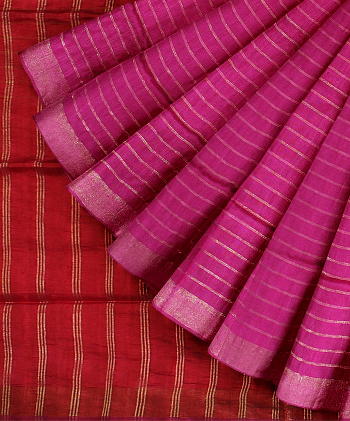 Cerise red raw silk handloom bhagalpur saree