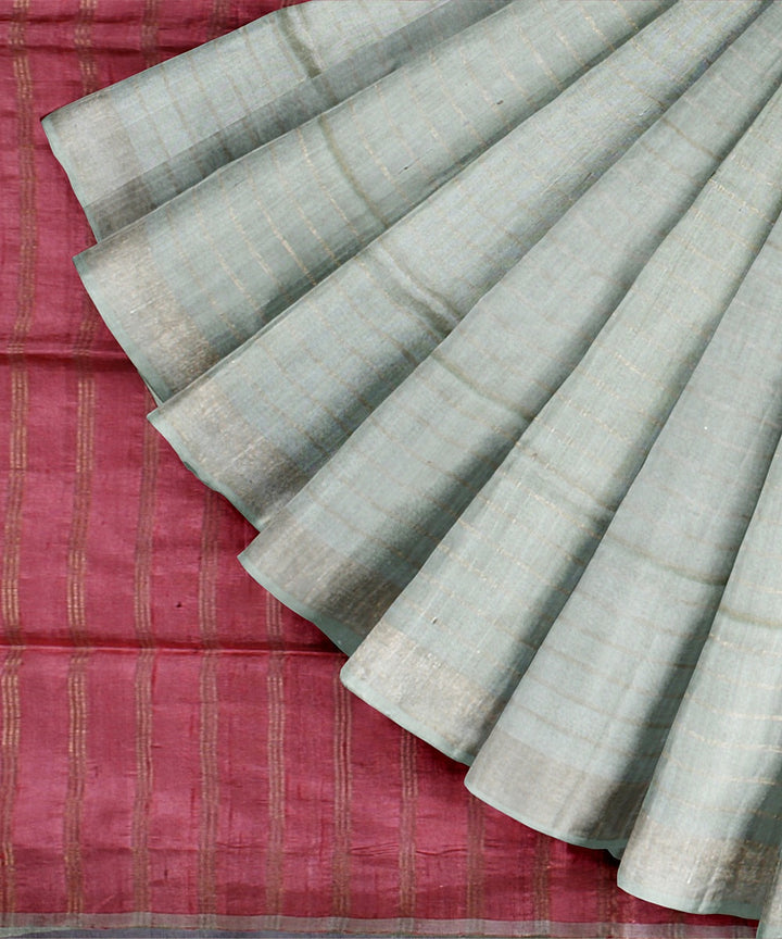 Light yellow peach raw silk handloom bhagalpur saree