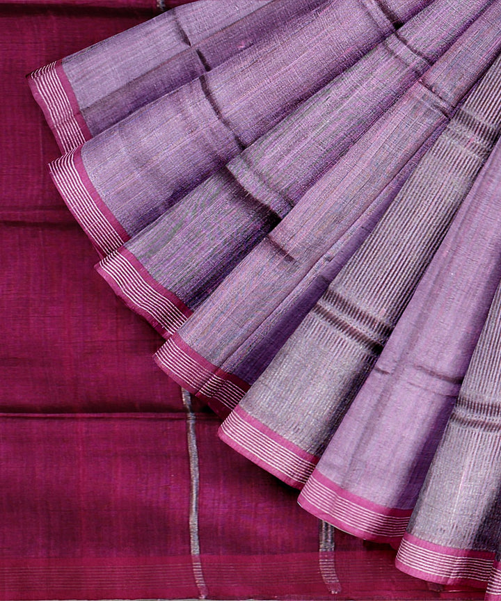 Lavender pink raw silk handloom bhagalpur saree