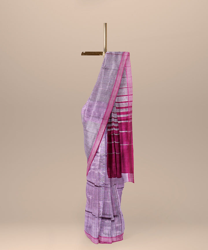 Lavender pink raw silk handloom bhagalpur saree