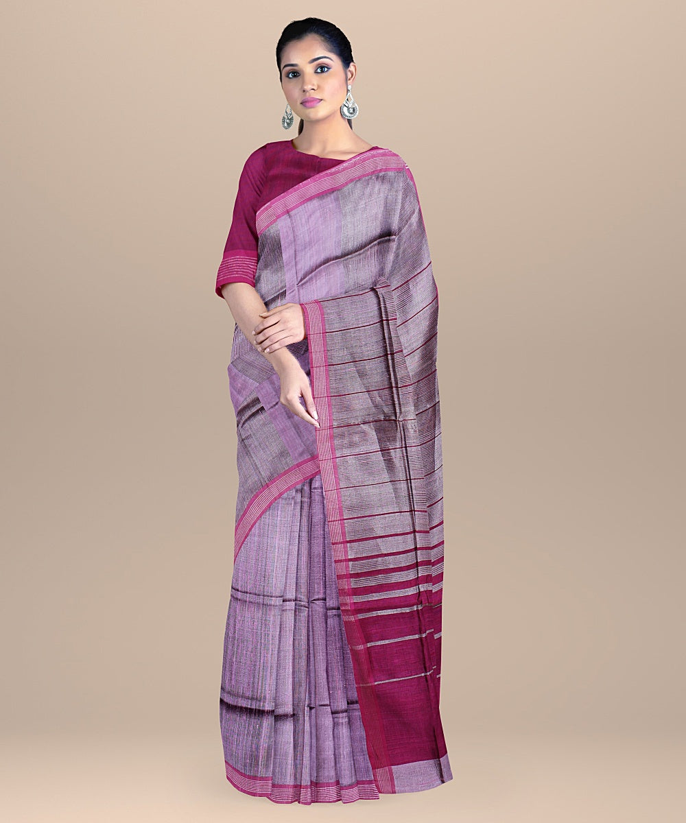 Lavender pink raw silk handloom bhagalpur saree