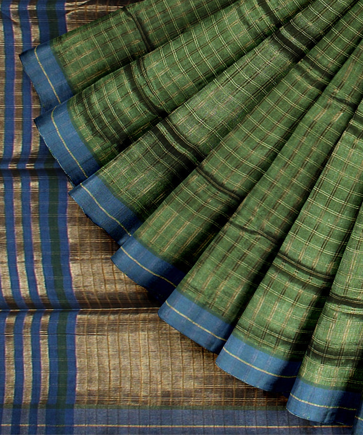 Light green blue raw silk handloom bhagalpur saree