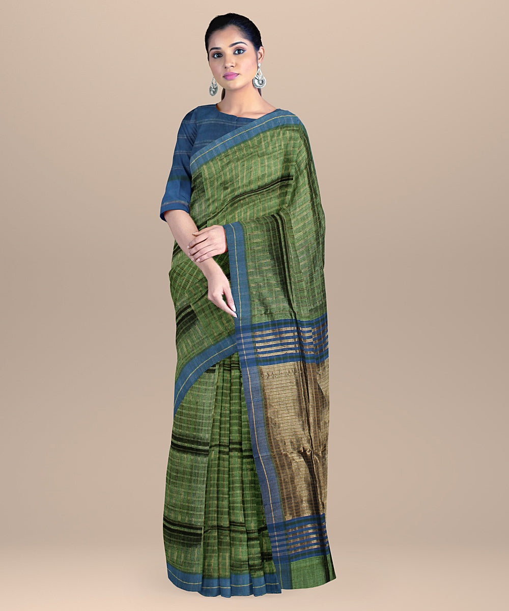 Light green blue raw silk handloom bhagalpur saree