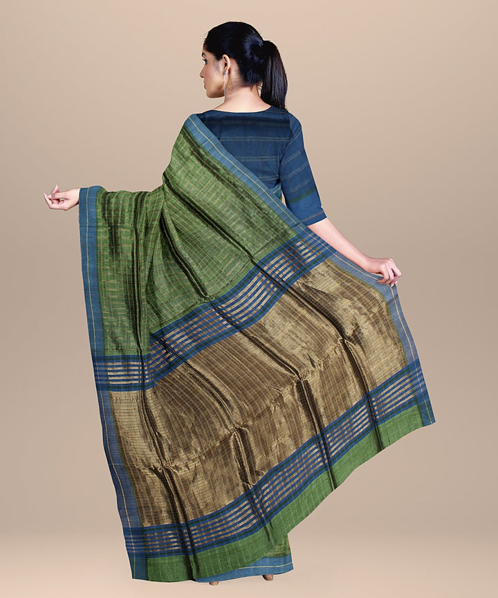 Light green blue raw silk handloom bhagalpur saree