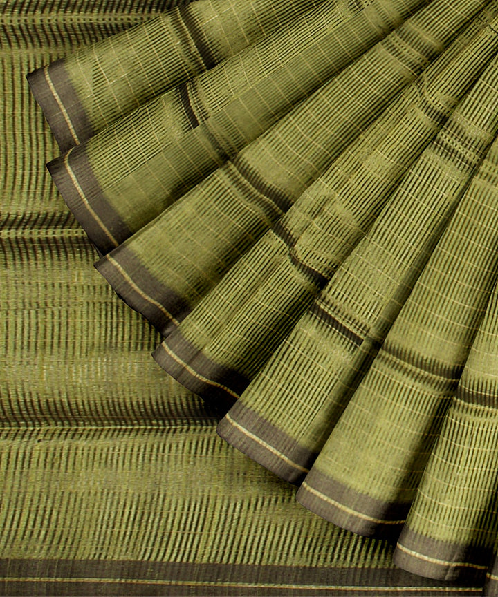 Olive green raw silk handloom bhagalpur saree