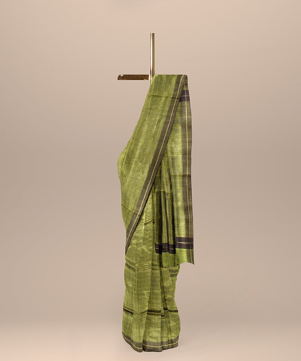 Olive green raw silk handloom bhagalpur saree