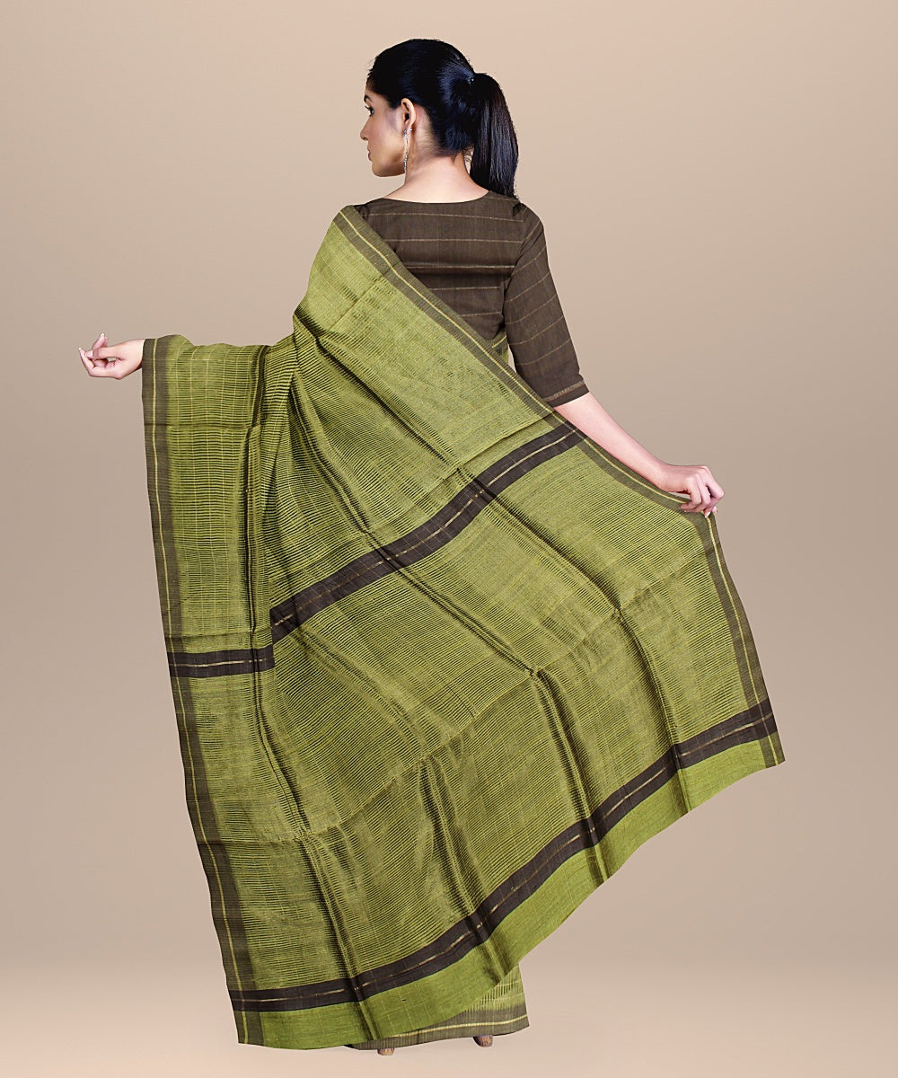 Olive green raw silk handloom bhagalpur saree