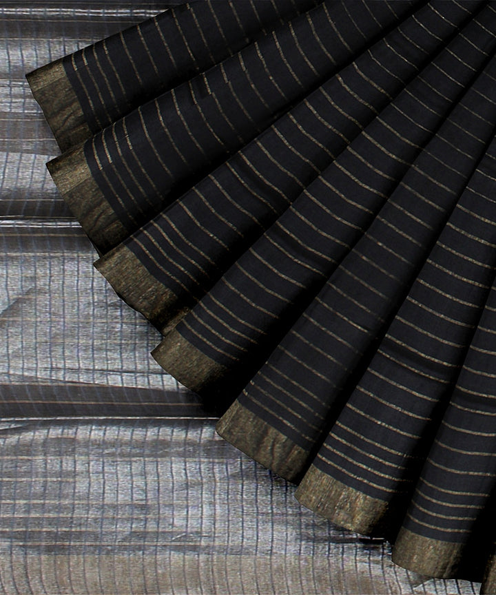 Black striped raw silk handloom bhagalpur saree