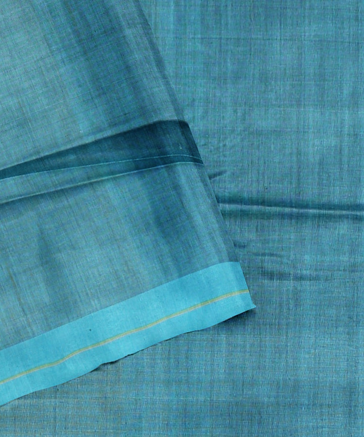 Cornflower blue golden stripe raw silk handloom bhagalpur saree