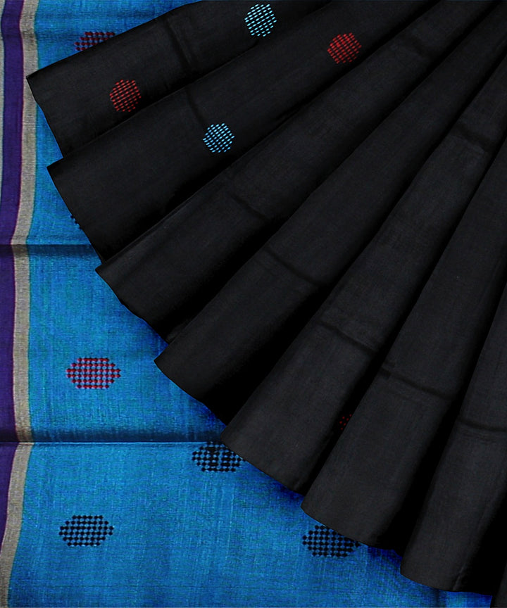 Black cyan blue raw silk handloom bhagalpur saree