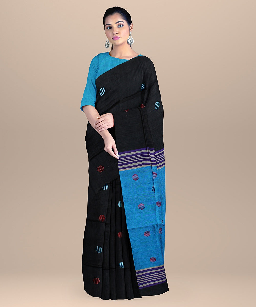 Black cyan blue raw silk handloom bhagalpur saree