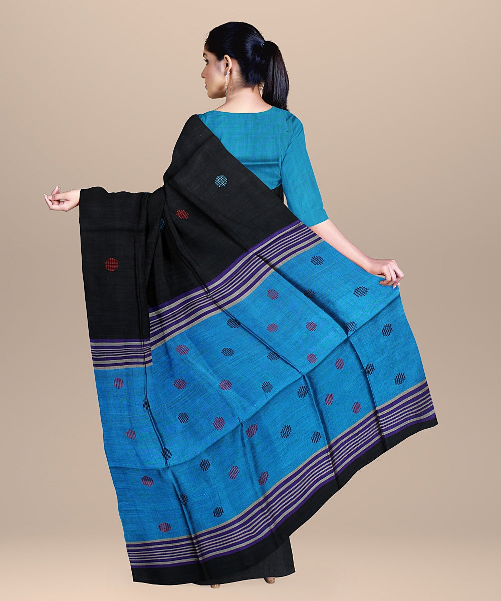 Black cyan blue raw silk handloom bhagalpur saree