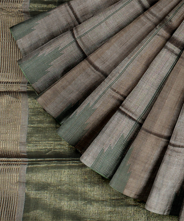 Grey raw silk handwoven bhagalpur saree