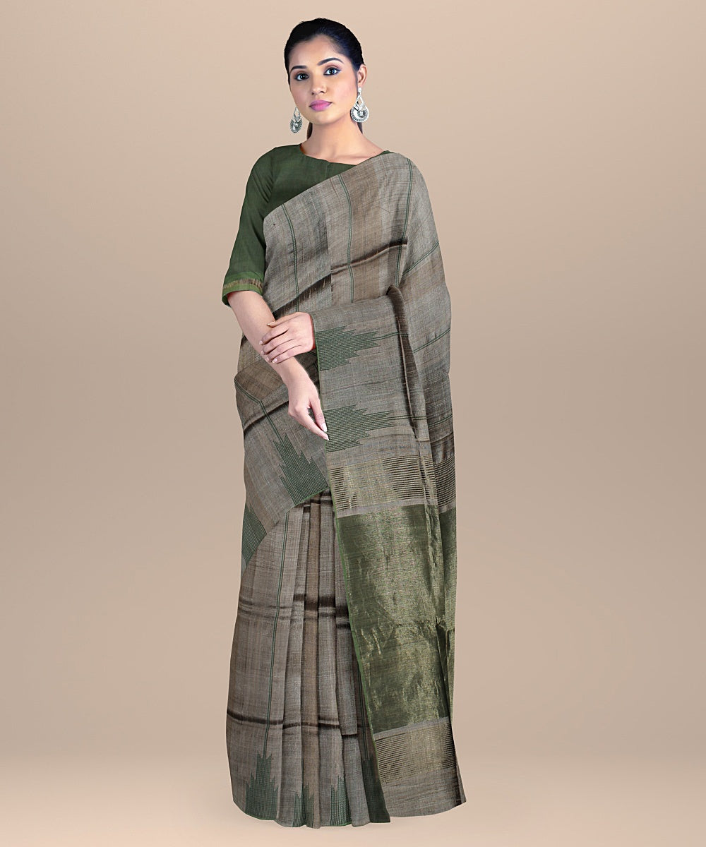 Grey raw silk handwoven bhagalpur saree