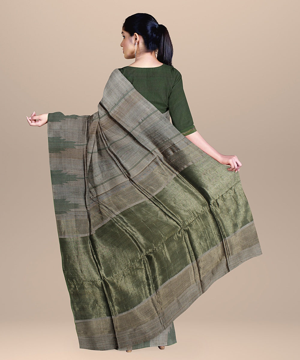 Grey raw silk handwoven bhagalpur saree