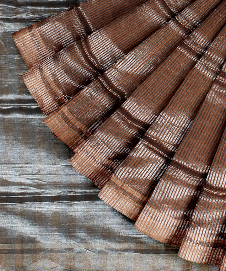 Brown grey raw silk handloom bhagalpur saree