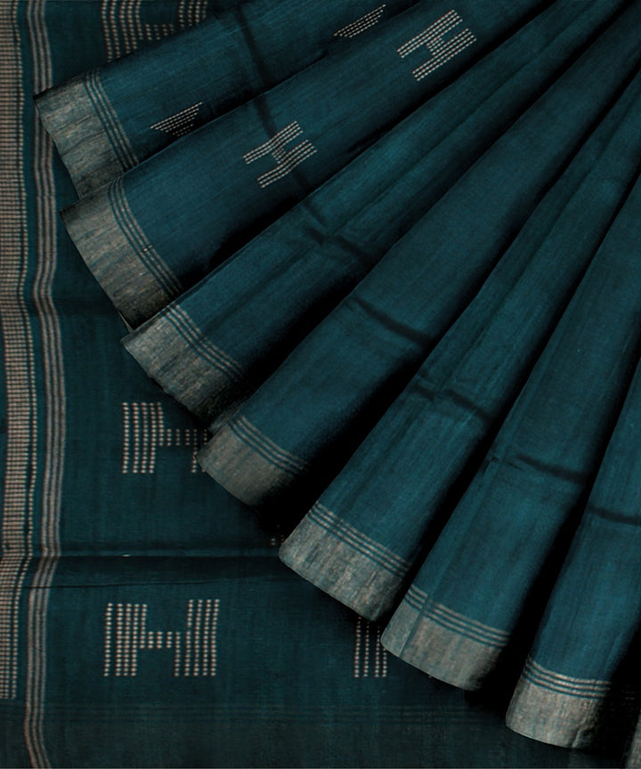 Viridian green raw silk handloom bhagalpur saree