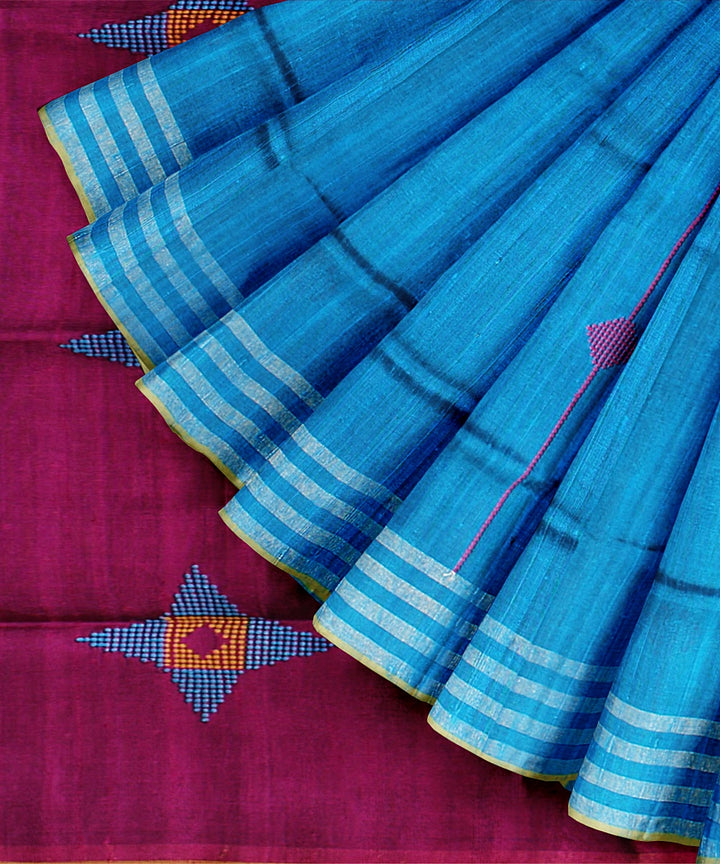 Cobalt blue magenta raw silk handloom bhagalpur saree