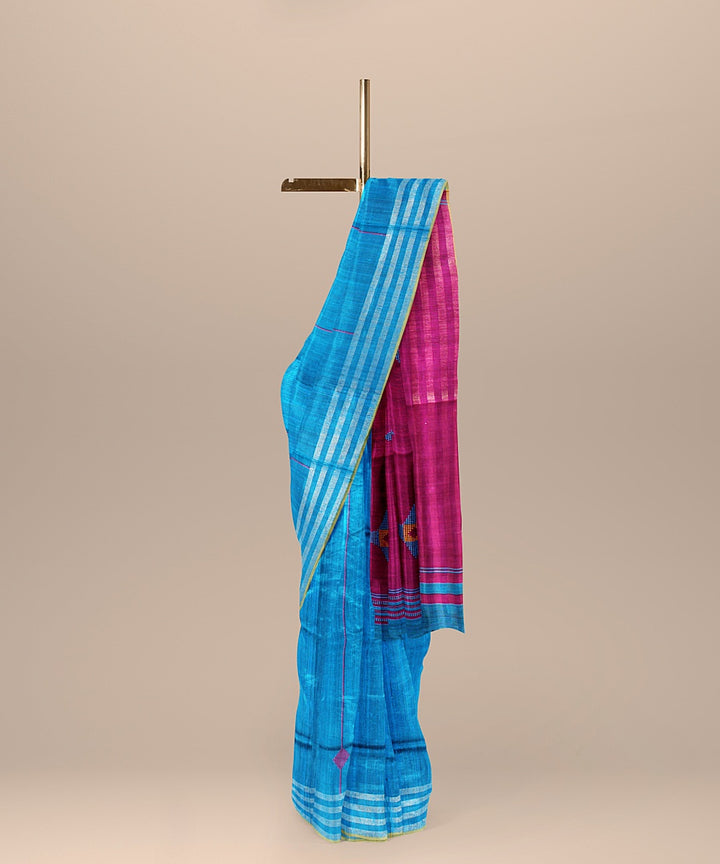 Cobalt blue magenta raw silk handloom bhagalpur saree