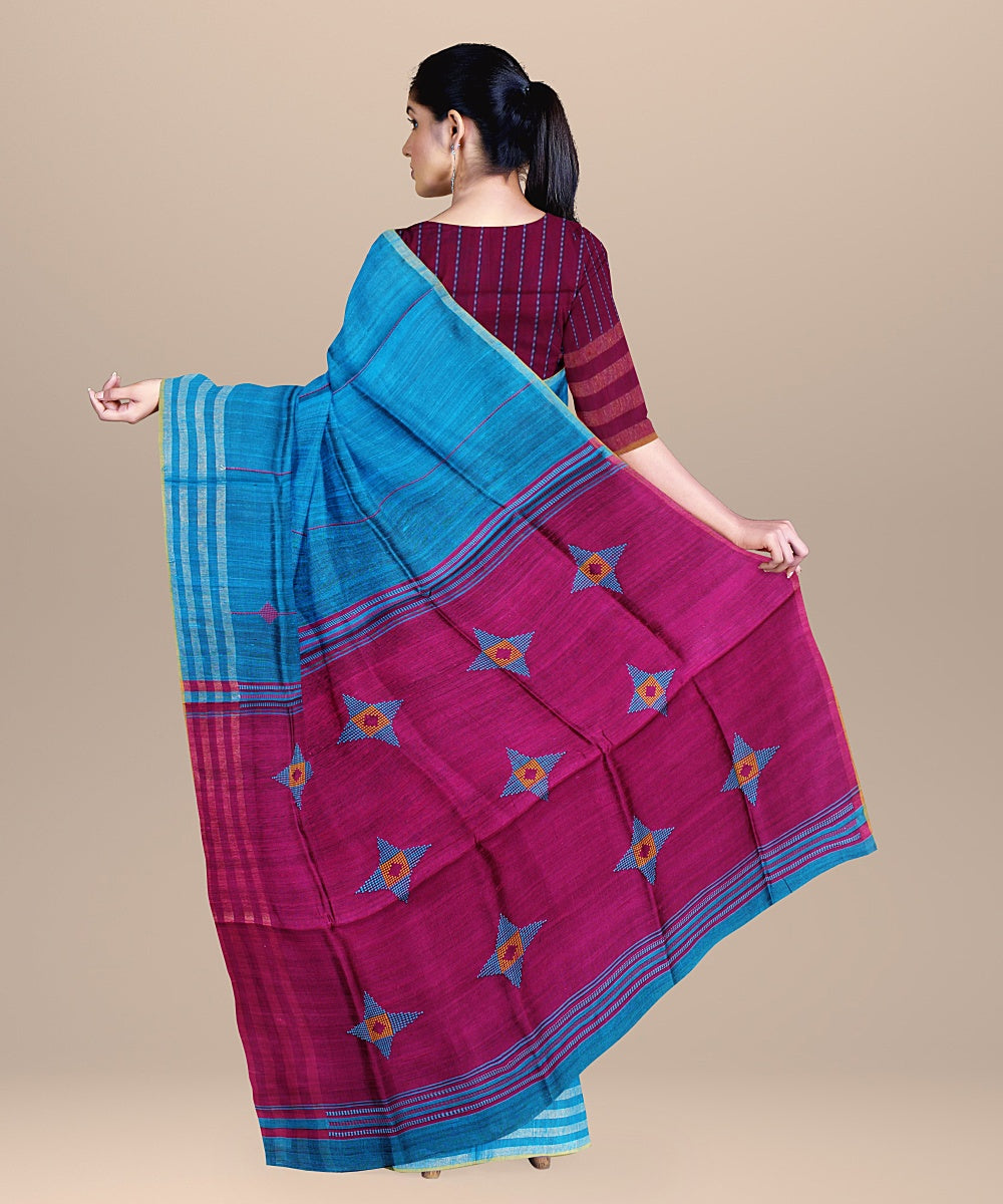 Cobalt blue magenta raw silk handloom bhagalpur saree