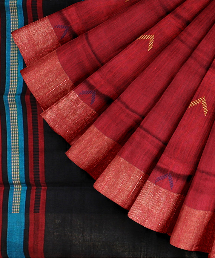Maroon black raw silk handloom bhagalpur saree
