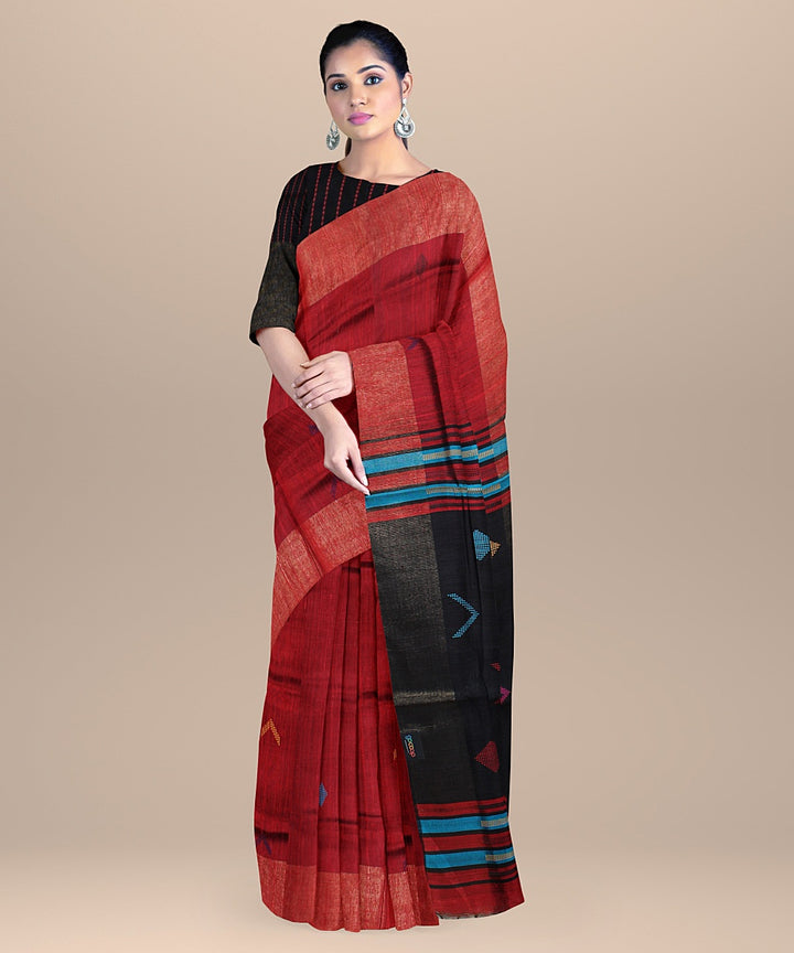 Maroon black raw silk handloom bhagalpur saree