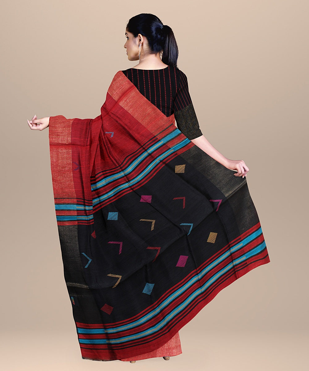 Maroon black raw silk handloom bhagalpur saree