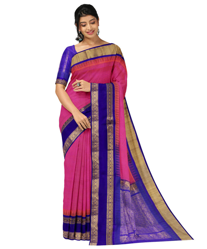 Pink blue sico handwoven chirala saree