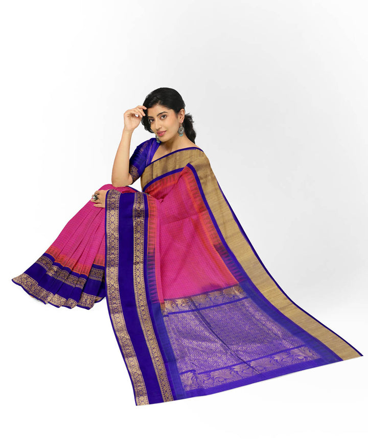 Pink blue sico handwoven chirala saree
