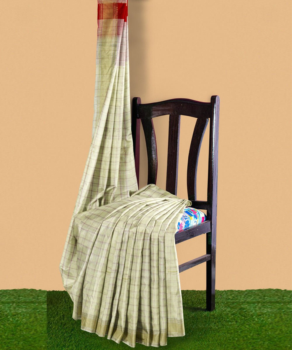 Cream maroon sico handwoven chirala saree