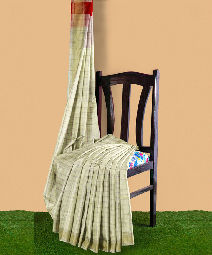 Cream maroon sico handwoven chirala saree