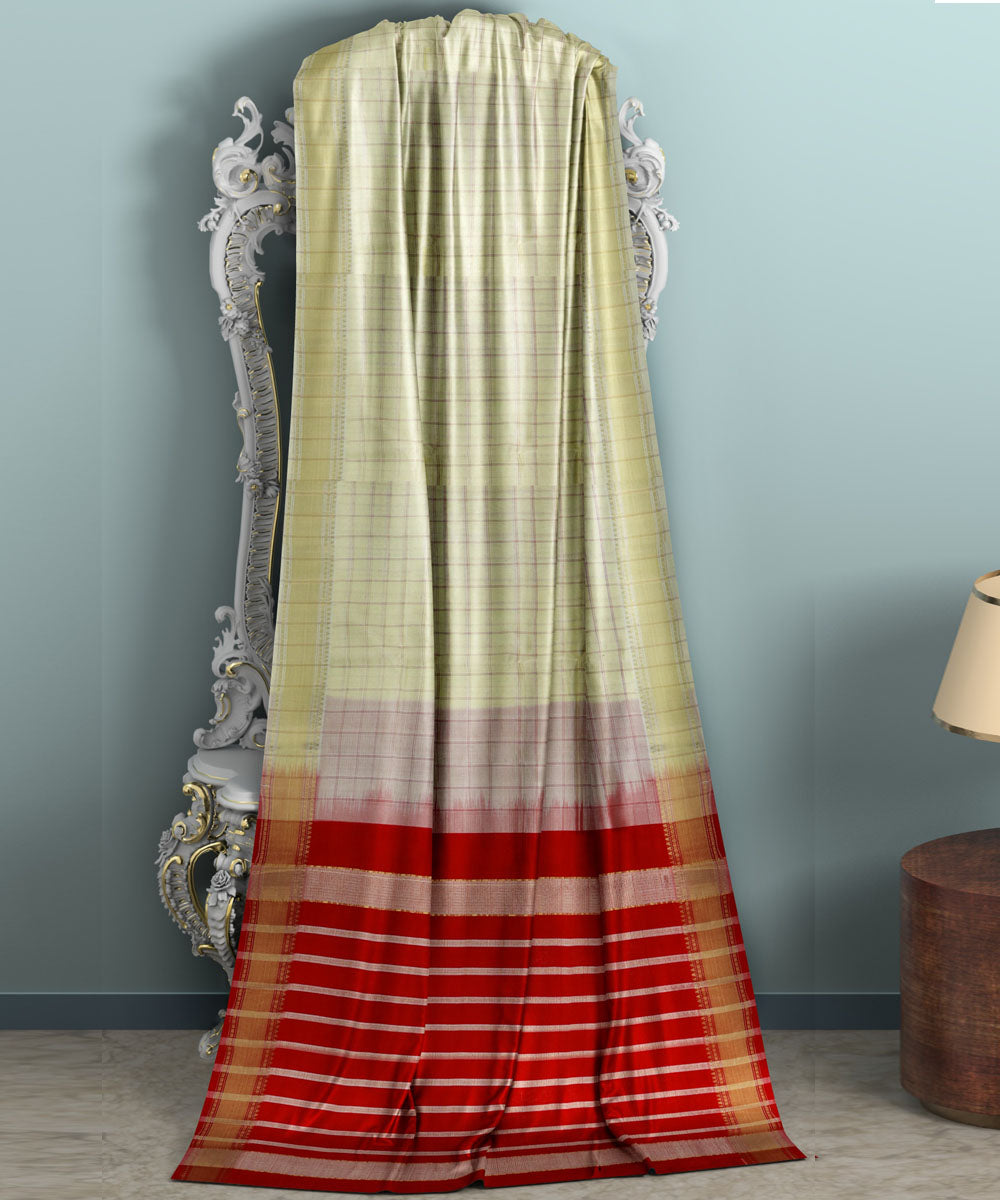 Cream maroon sico handwoven chirala saree