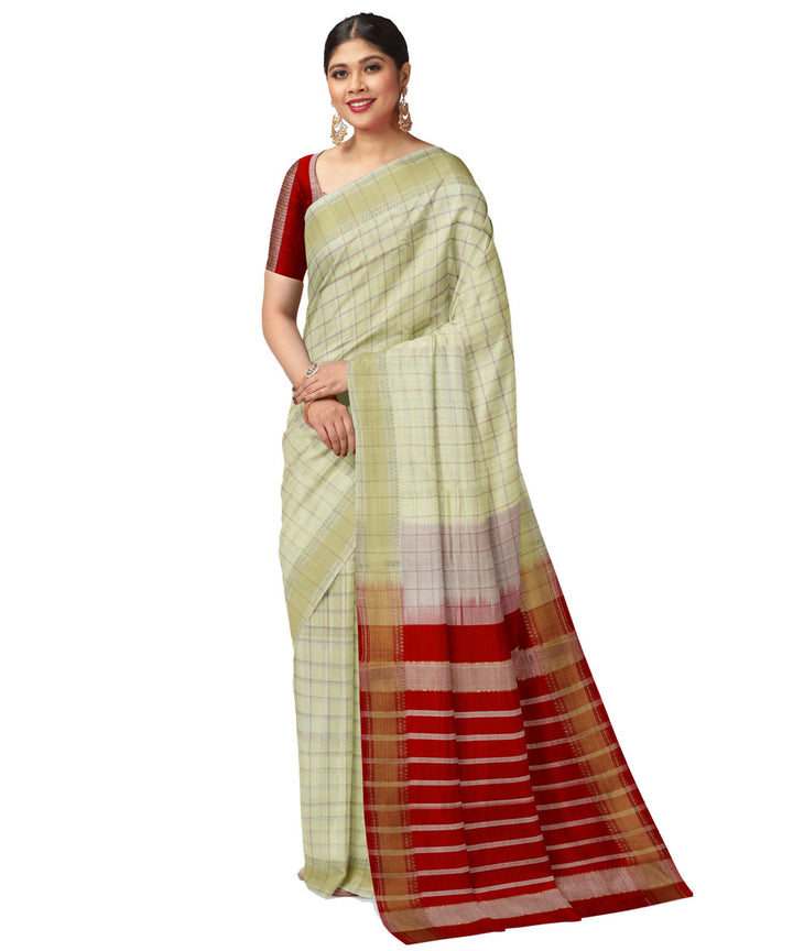 Cream maroon sico handwoven chirala saree
