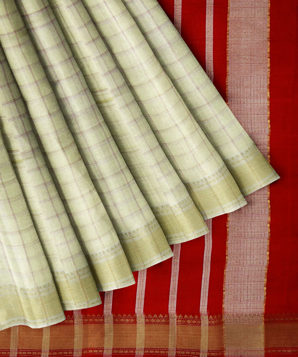 Cream maroon sico handwoven chirala saree