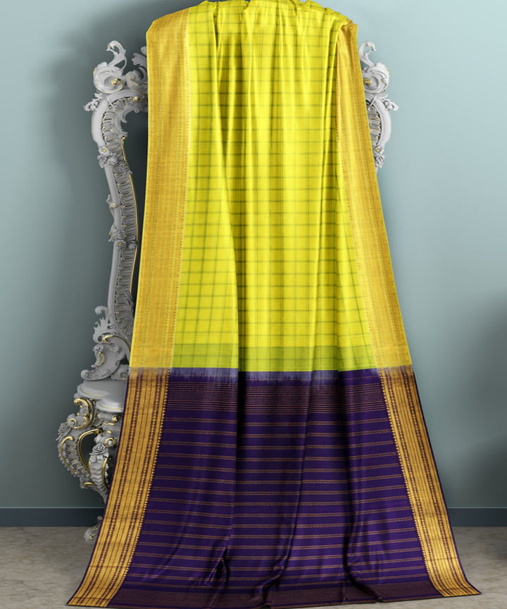 Yellow navy blue sico handwoven chirala saree