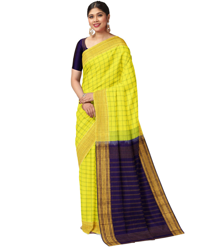 Yellow navy blue sico handwoven chirala saree
