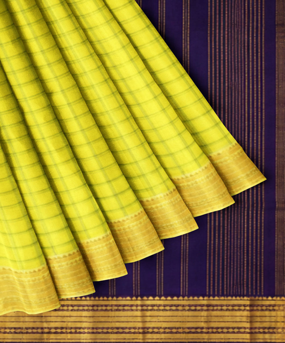 Yellow navy blue sico handwoven chirala saree